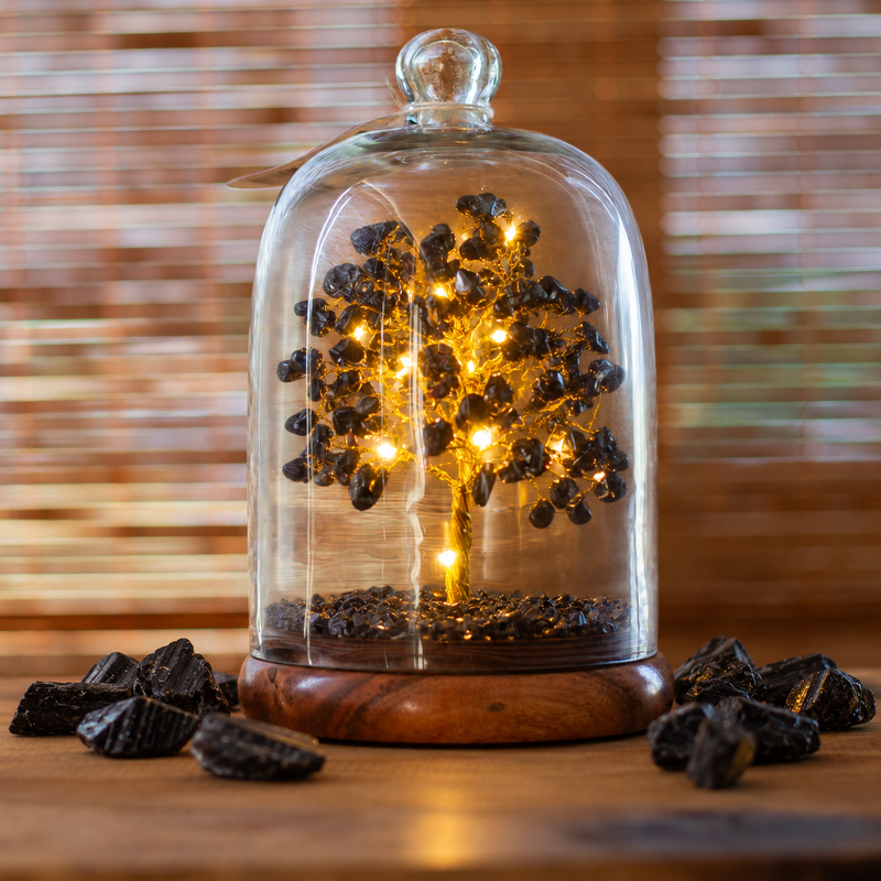 Dôme de jardin en pierres naturelles - Tourmaline noire et lumières LED - 200 éclats de pierre