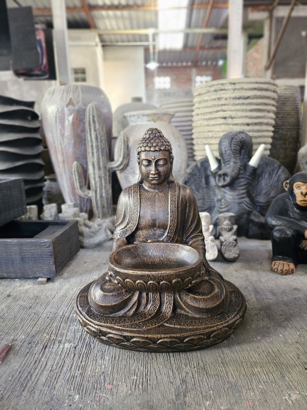 Grande statue de Bouddha assis avec bol – 80 cm