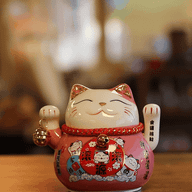Chat Porte-Bonheur en Céramique à Patte Mobile – Rose sur Coussin (piles non incluses)