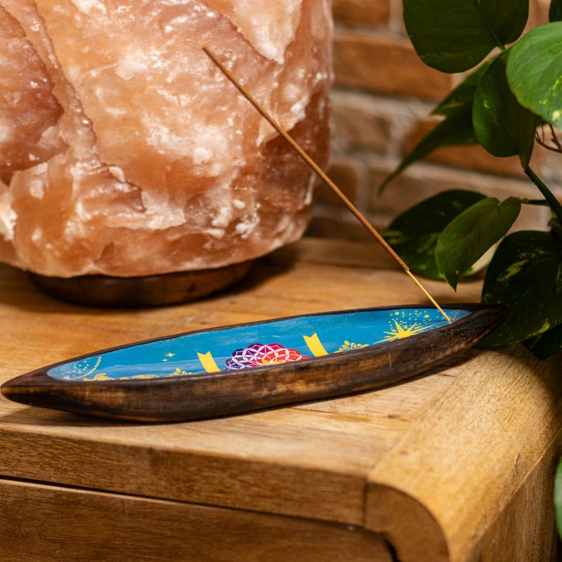 Brûle-encens en émail – Bois de manguier – Mandala