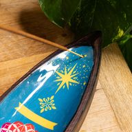 Brûle-encens en émail – Bois de manguier – Mandala