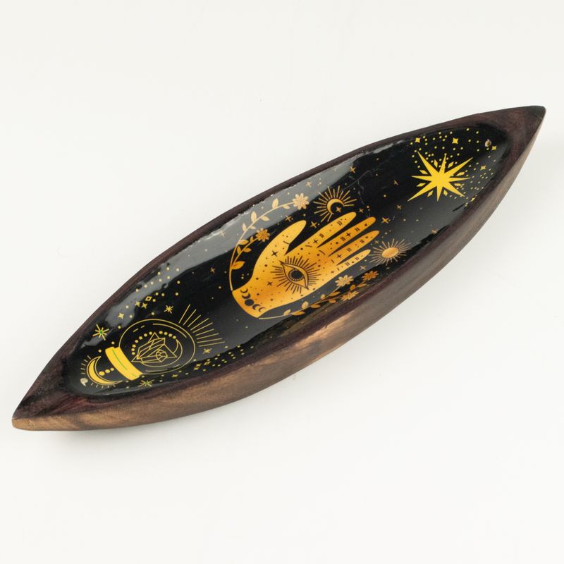 Brûle-encens en émail – Bois de manguier – Hamsa