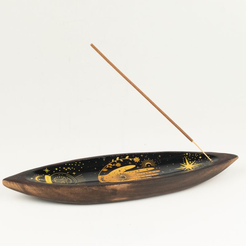 Brûle-encens en émail – Bois de manguier – Hamsa