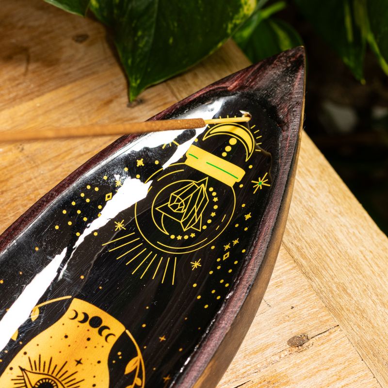 Brûle-encens en émail – Bois de manguier – Hamsa