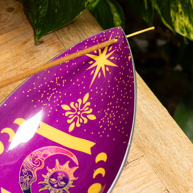 Brûle-encens en émail – Aluminium – Soleil & Phases de la Lune Violet