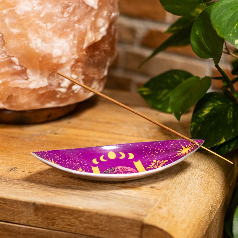 Brûle-encens en émail – Aluminium – Soleil & Phases de la Lune Violet