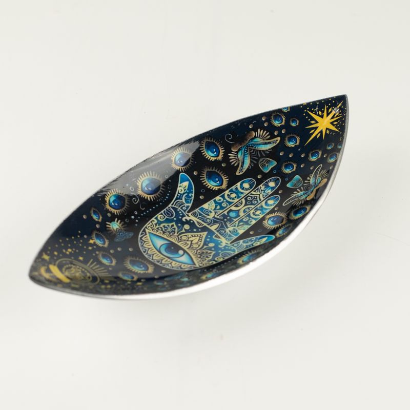 Brûle-encens en émail – Aluminium – Hamsa bleu