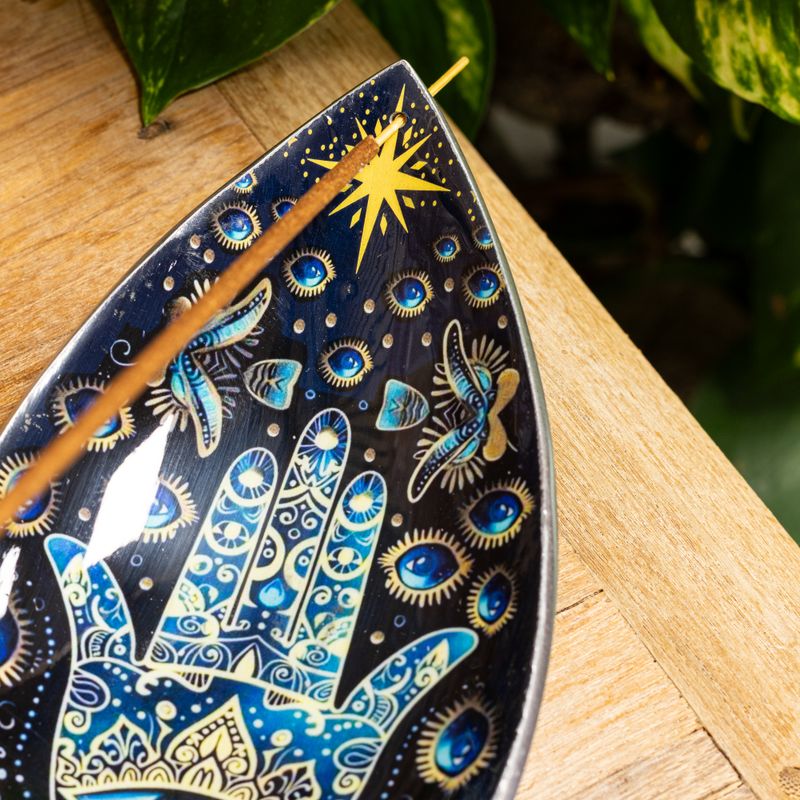 Brûle-encens en émail – Aluminium – Hamsa bleu