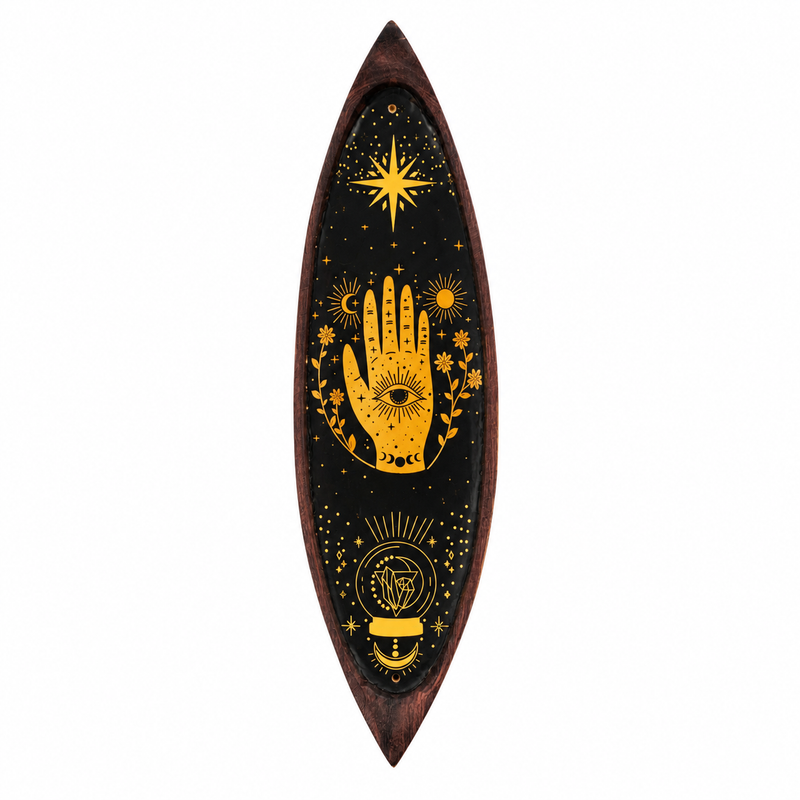 Brûle-encens en émail – Bois de manguier – Hamsa