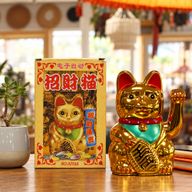 Chat Porte-Bonheur Doré – 15 cm