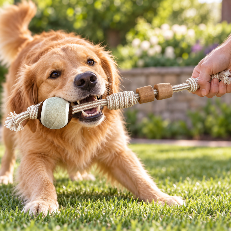 Jouets PAW – Bâton à mâcher en bois de caféier – Balle à nœud