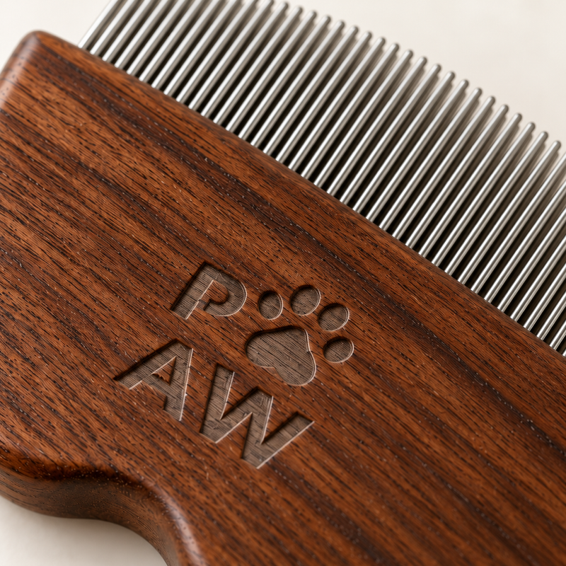 Outils de toilettage PAW – Peigne anti-puces et zones délicates – Noyer