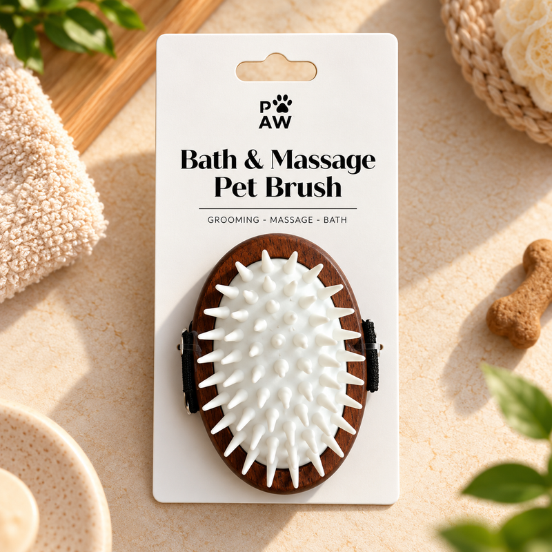 Accessoires de toilettage PAW – Brosse de massage en caoutchouc souple – Noyer
