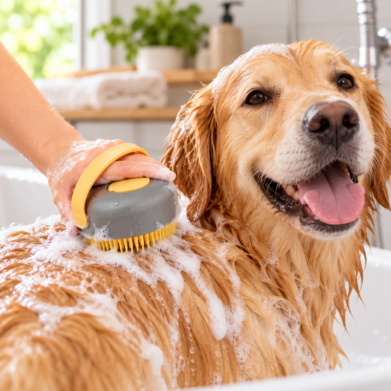 Accessoires de toilettage PAW – Brosse de bain massante avec réservoir à shampoing – Picots en silicone