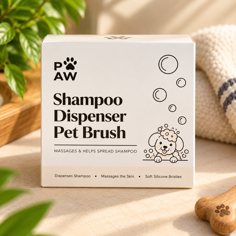 Accessoires de toilettage PAW – Brosse de bain massante avec réservoir à shampoing – Picots en silicone