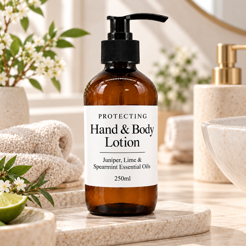Lait pour les mains et le corps Genévrier, Citron vert & Menthe verte 250 ml – Sans étiquette