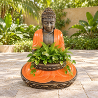 Grand Bouddha assis en terre cuite et pierre avec bol 80 cm