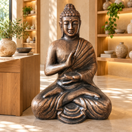 Grande Statue de Bouddha Méditant en Or Antique dans un Stupa - 1,5 m