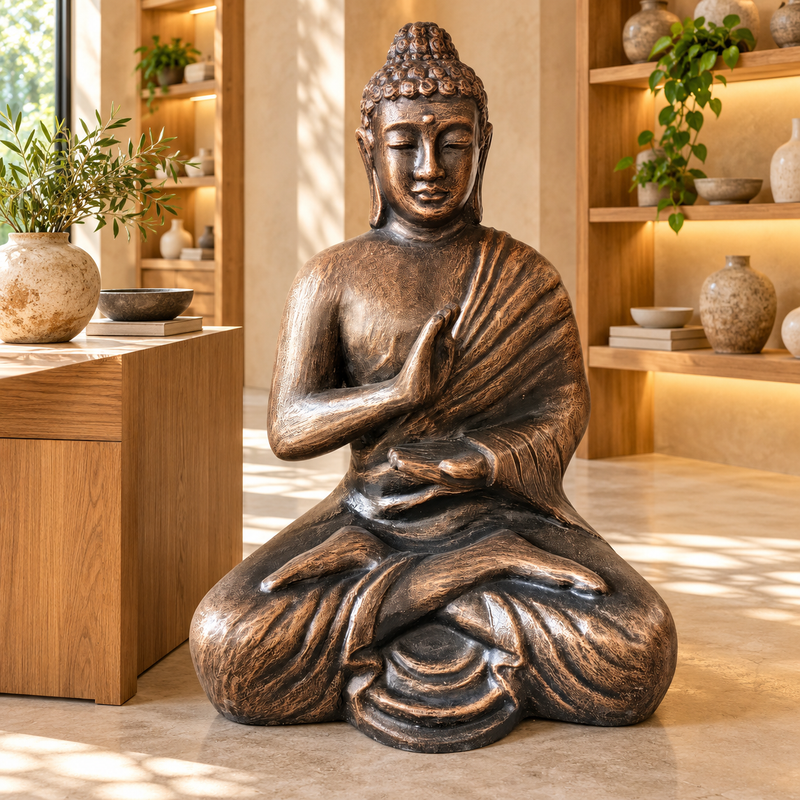Grande Statue de Bouddha Méditant en Or Antique dans un Stupa - 1,5 m