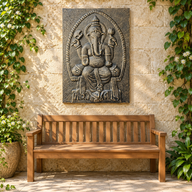 Grand Cadre Ganpati Relief Or Antique - 0,7x1m