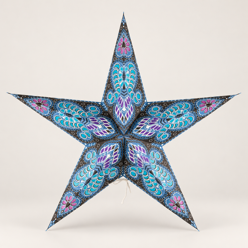Lampe Étoile - Motif Paon Violet & Sarcelle à Cinq Branches - 60cm