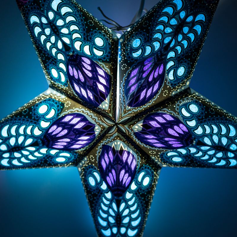 Lampe Étoile - Motif Paon Violet & Sarcelle à Cinq Branches - 60cm