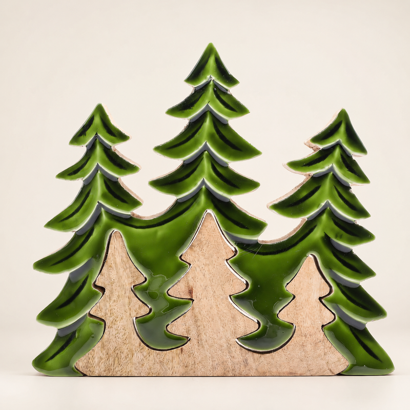 Perdu dans la Forêt - Décoration Murale 3D en Bois Trois Arbres - 20x23cm