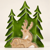 Perdu dans la Forêt - Décoration Murale 3D en Bois Cerf dans la Forêt - 23x20cm