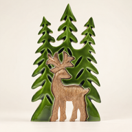 Perdu dans la Forêt - Décoration Murale 3D en Bois Cerf dans la Forêt - 25x15 cm