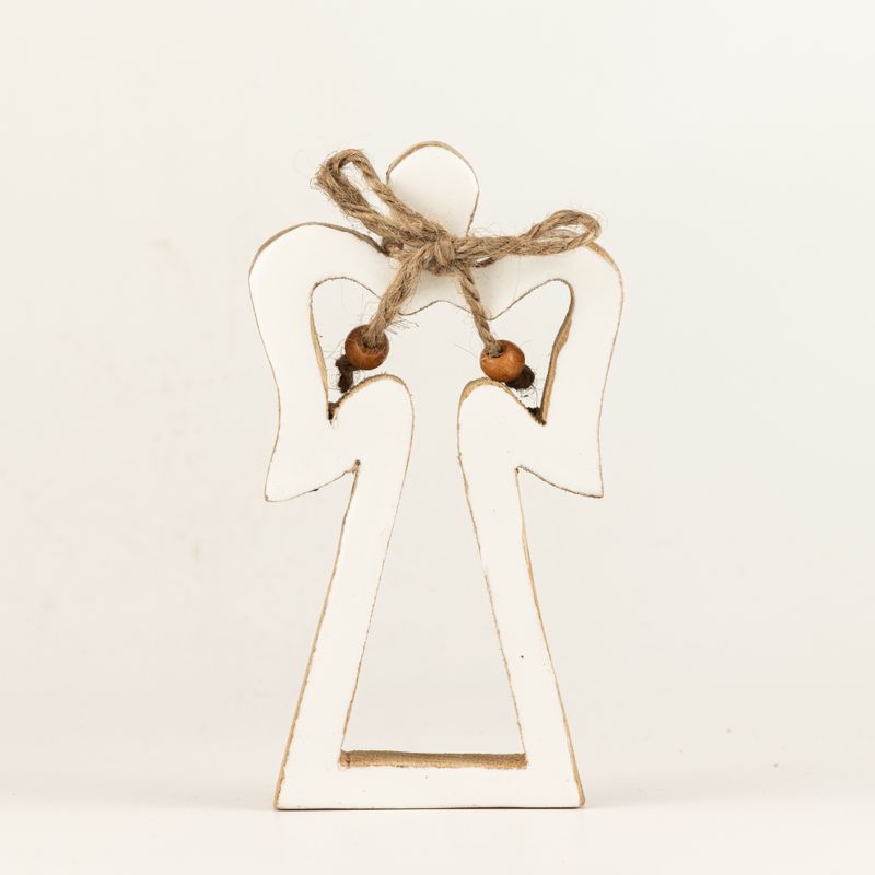 Petit Ange Halo en Bois de Manguier - Émail Blanc