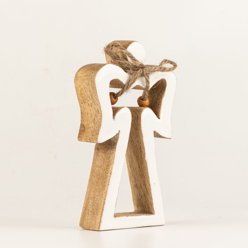 Petit Ange Halo en Bois de Manguier - Émail Blanc