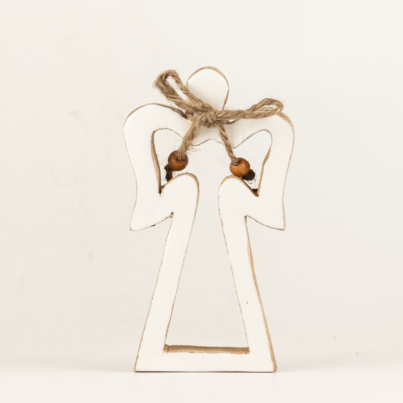 Petit Ange Halo en Bois de Manguier - Émail Blanc