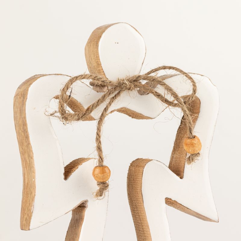 Ange Halo en Bois de Manguier Moyen - Émail Blanc