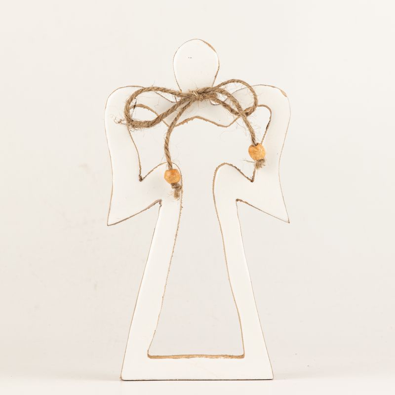 Ange Halo en Bois de Manguier Moyen - Émail Blanc