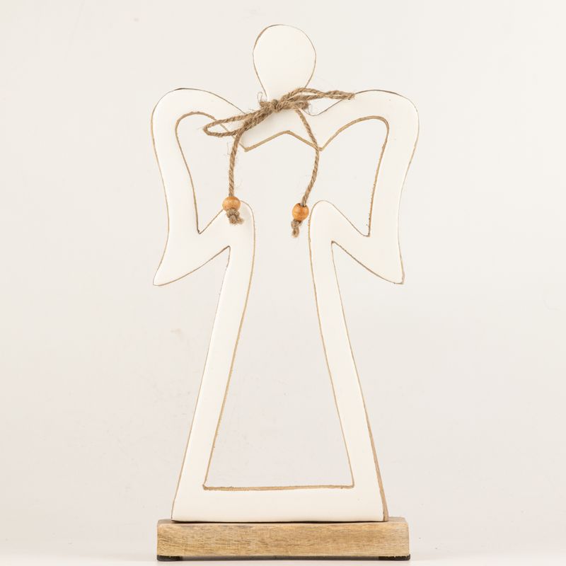 Grand Ange Halo en Bois de Manguier - Émail Blanc