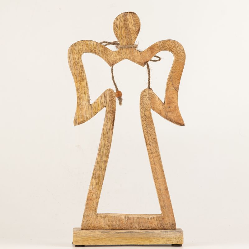 Grand Ange Halo en Bois de Manguier - Émail Blanc