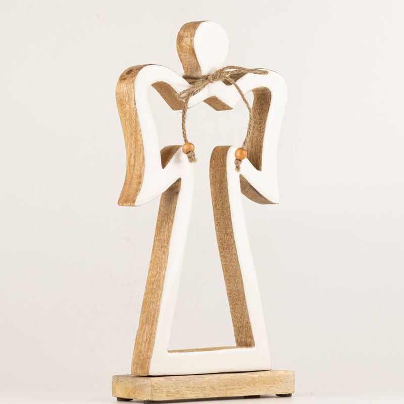 Grand Ange Halo en Bois de Manguier - Émail Blanc