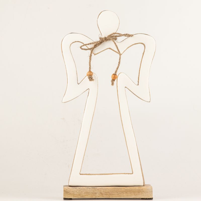 Grand Ange Halo en Bois de Manguier - Émail Blanc