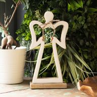 Grand Ange Halo en Bois de Manguier - Émail Blanc