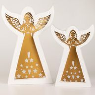 Ange en Bois de Manguier - Finition Blanchie avec Découpe Décorative en Fer - 22cm