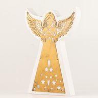 Ange en Bois de Manguier - Finition Blanchie avec Découpe Décorative en Fer - 22cm