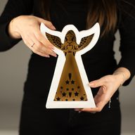 Ange en Bois de Manguier - Finition Blanchie avec Découpe Décorative en Fer - 22cm