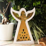 Ange en Bois de Manguier - Finition Blanchie avec Découpe Décorative en Fer - 22cm