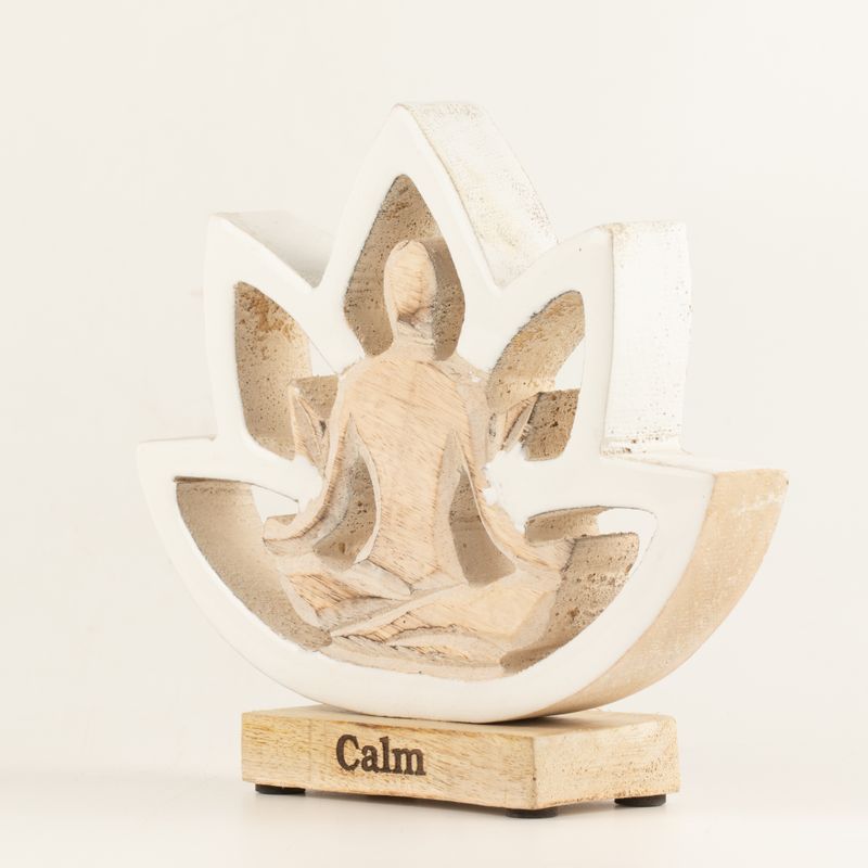 Statuette Yoga en Bois – Fleur de Lotus – Crème – Calme