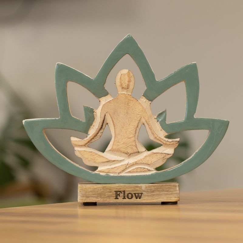 Statuette Yoga en Bois - Fleur de Lotus - Bleu Canard - Flow