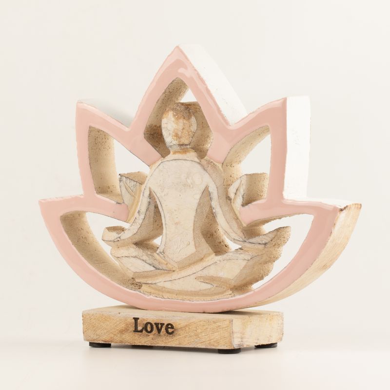 Statuette Yoga en Bois – Fleur de Lotus – Vieux Rose – Amour