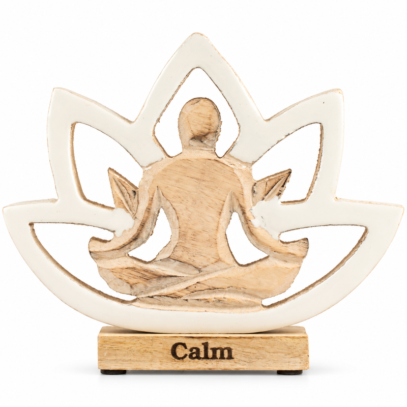 Statuette Yoga en Bois – Fleur de Lotus – Crème – Calme