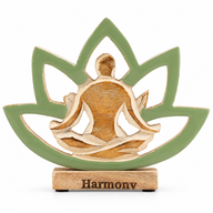 Statuette Yoga en Bois – Fleur de Lotus – Sauge – Harmonie
