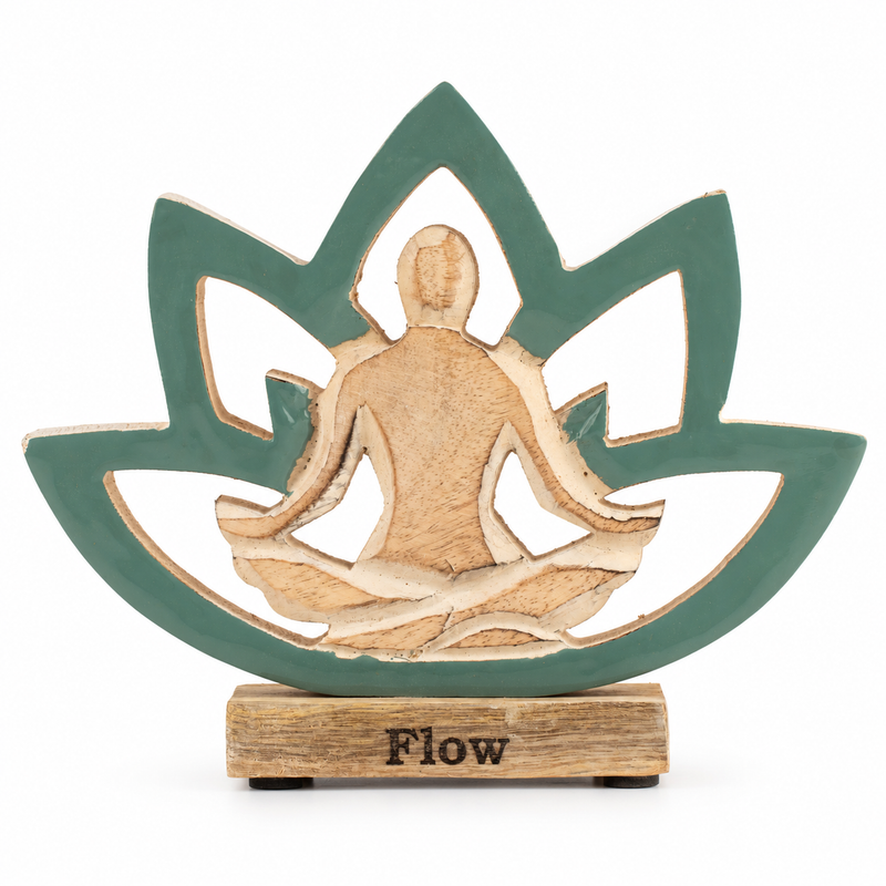 Statuette Yoga en Bois - Fleur de Lotus - Bleu Canard - Flow