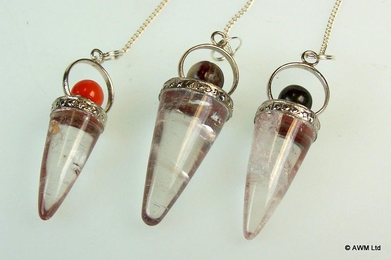Pendules Cone Cristal de roche & Anneau argenté